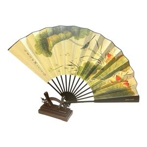 Chinese Folding Fan with Wood Stand & Box from Changbanxiang Hangzhou, China
